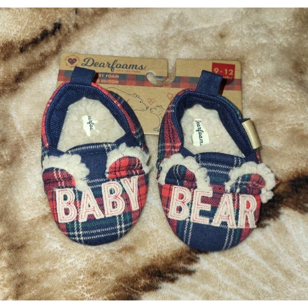 Dearfoams Infant/Toddler Baby Bear Plush Memory Foam Slippers Size 9-12 Months